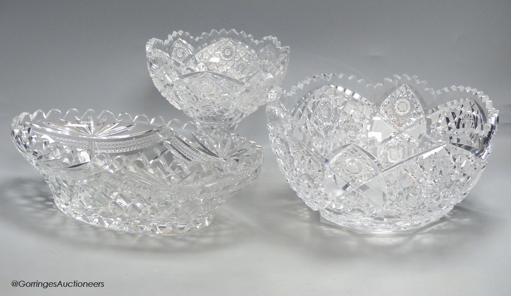 A Waterford style cut crystal bowl and stand and an oval cut glass bowl, 31cm